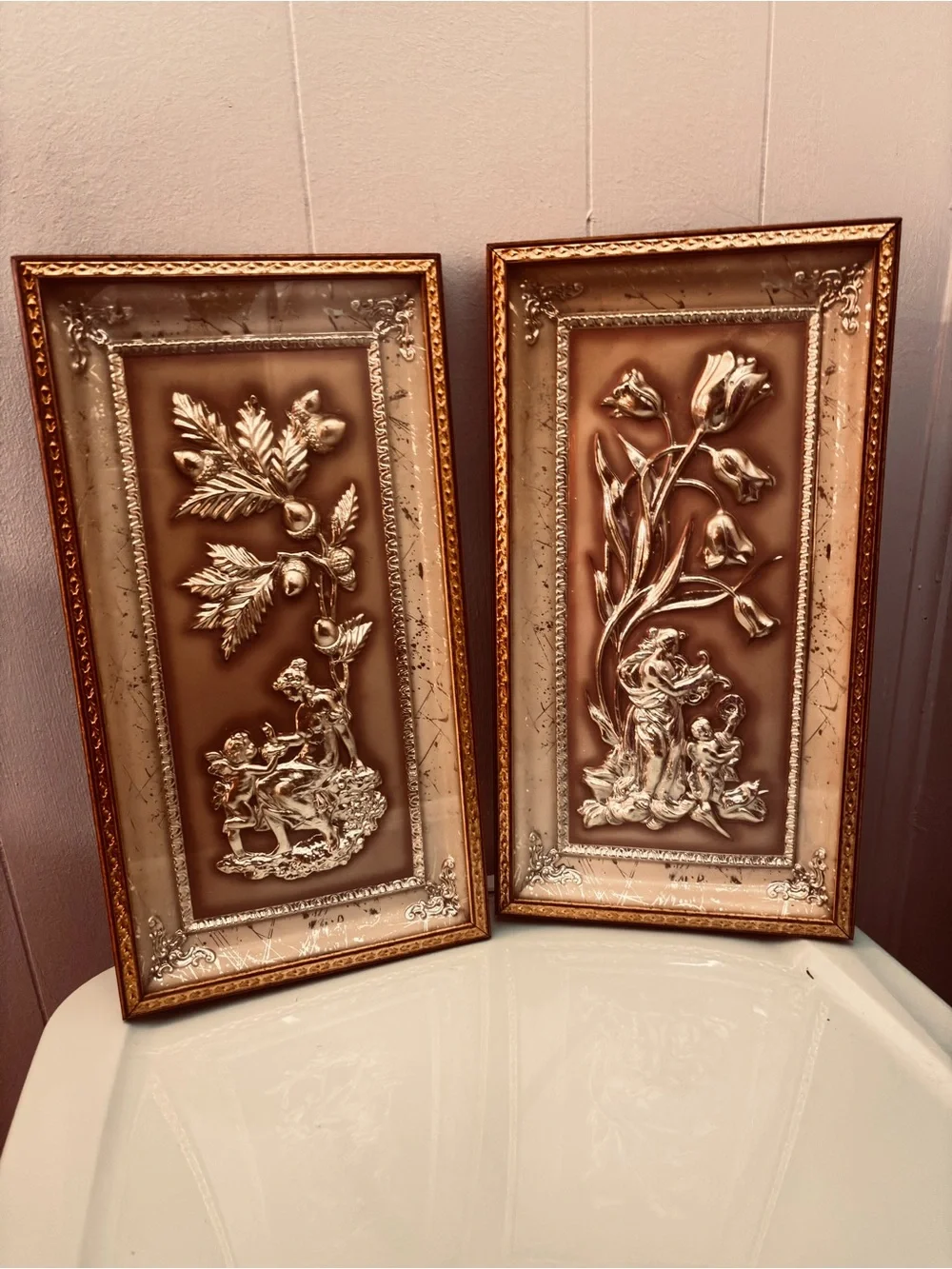 Vintage Gold Relief Floral Wall Plaques - Set of 2